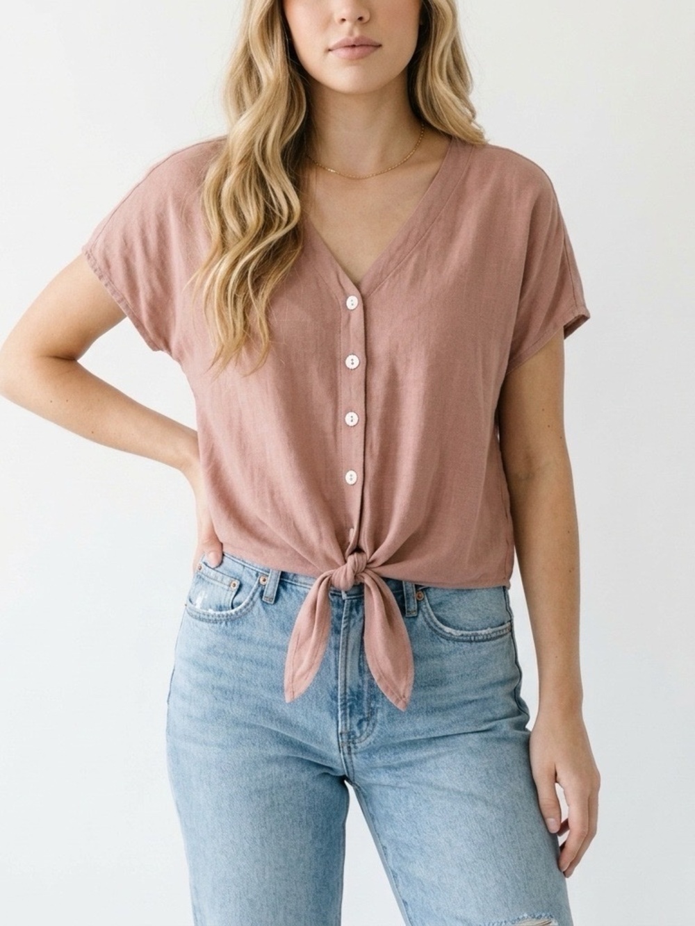 Universal Thread Tie Front Womens Relaxed Crop Feminine Casual Womens Top Sz XS